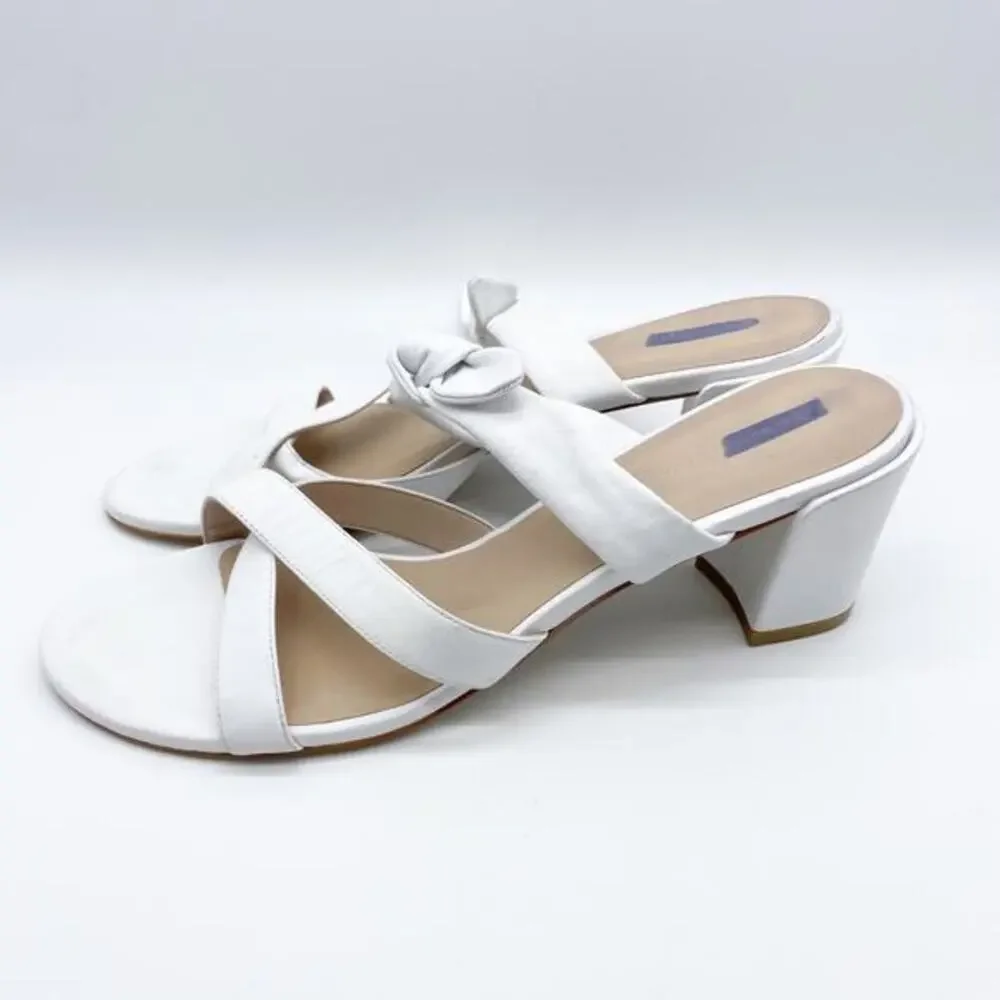 Stuart Weitzman Women's Bandeau White Bow Leather Slide Sandals Size‎ 11.5